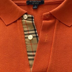 Burberry Men’s large cotton collared polo short sleeve shirt. Orange.